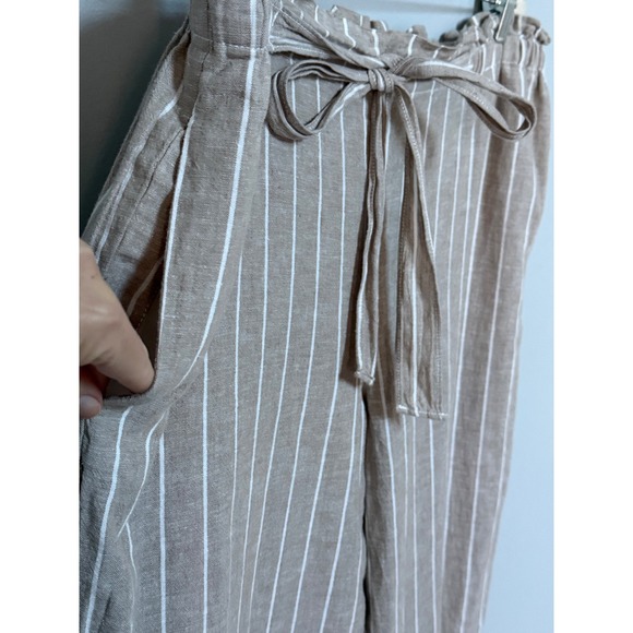 Beach Lunch Lounge Striped Linen & Cotton Paperbag Waist Pants Women XL NEW - Picture 4 of 11